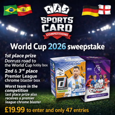 World cup 2026 sweepstake. Main prize Donruss road to world cup hobby box (4 sealed boxes to be won)