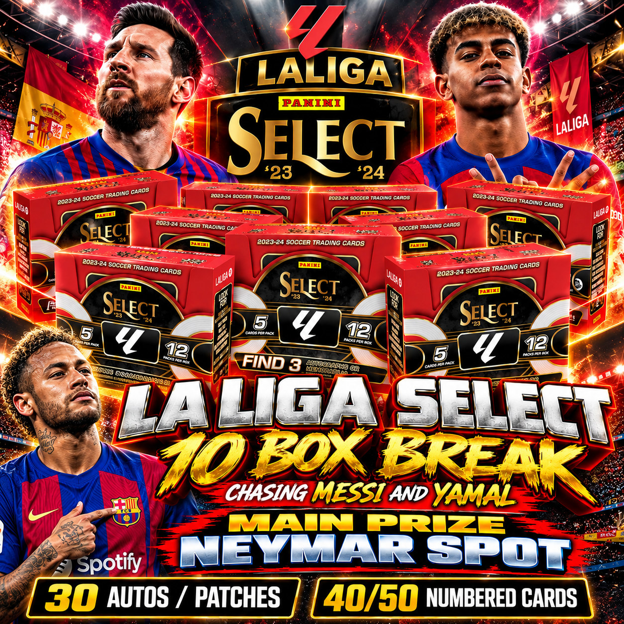 10 Box La Liga select break (30 autos/ relics) chasing Messi and Yamal autos.